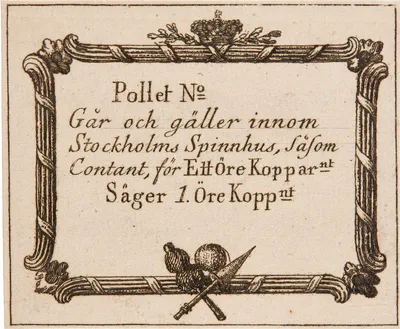 1 öre kopparmynt, Stockholm, Stockholms Spinnhus, 1760